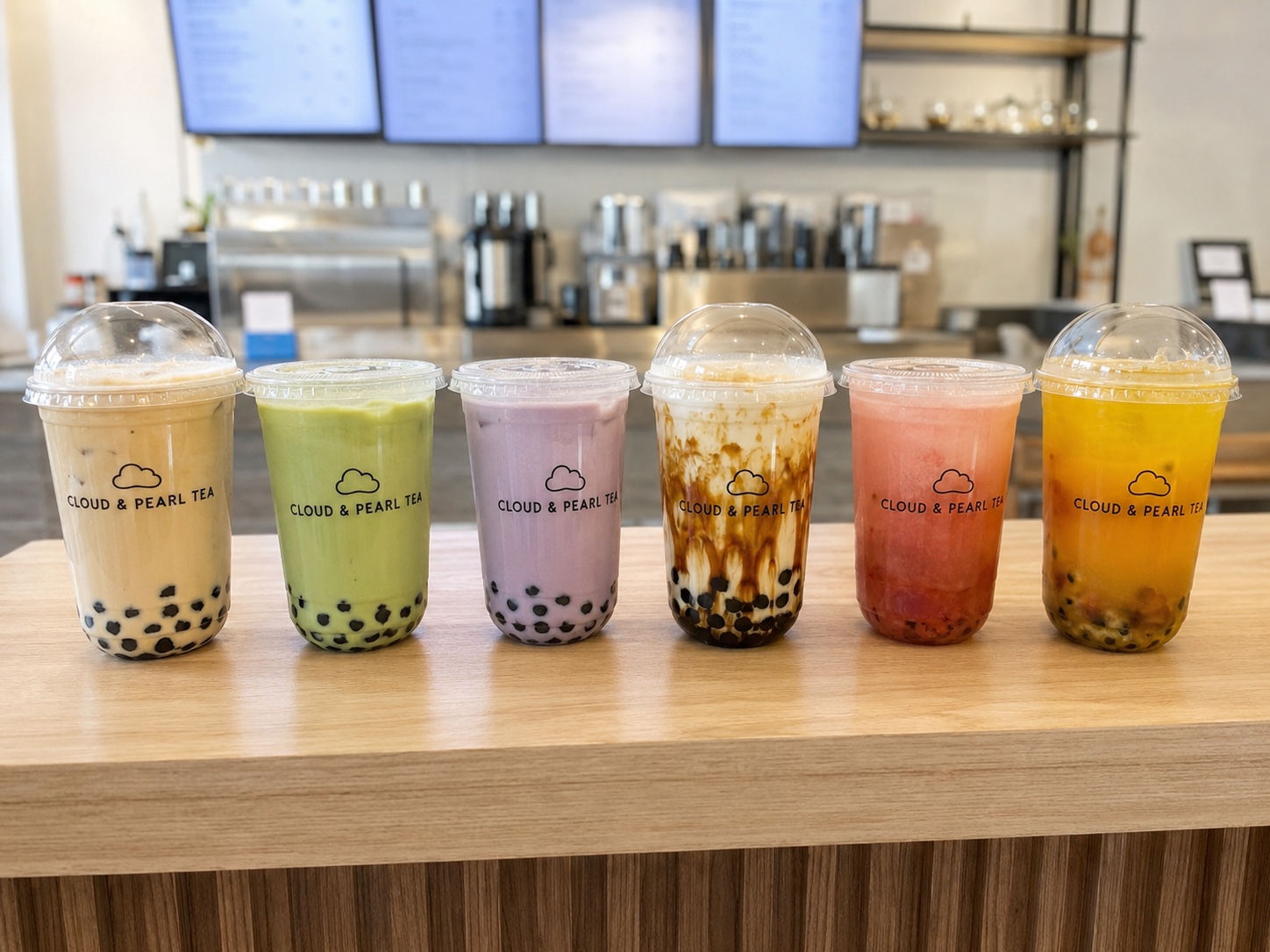 Custom boba cups on a shop counter — customer photo