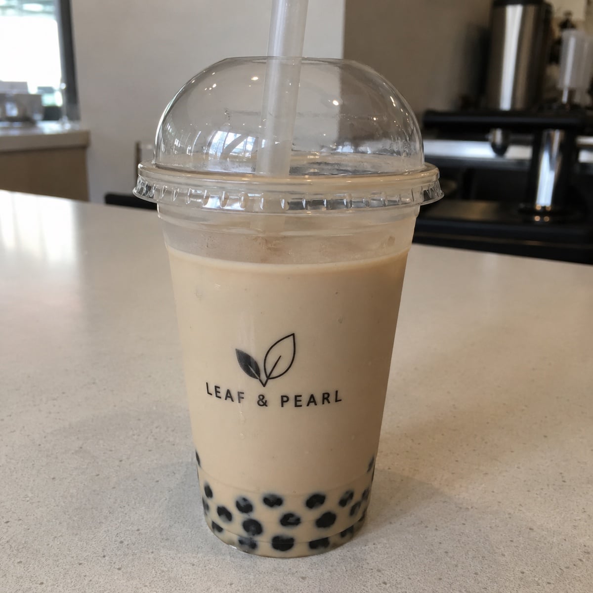 Custom printed clear boba cup with milk tea and tapioca pearls